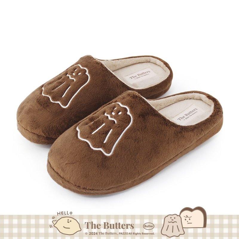 Paidal x The Butters Cream Family Toasted Colulu Plush Indoor Slippers - รองเท้าแตะในบ้าน - ผ้าฝ้าย/ผ้าลินิน สีนำ้ตาล