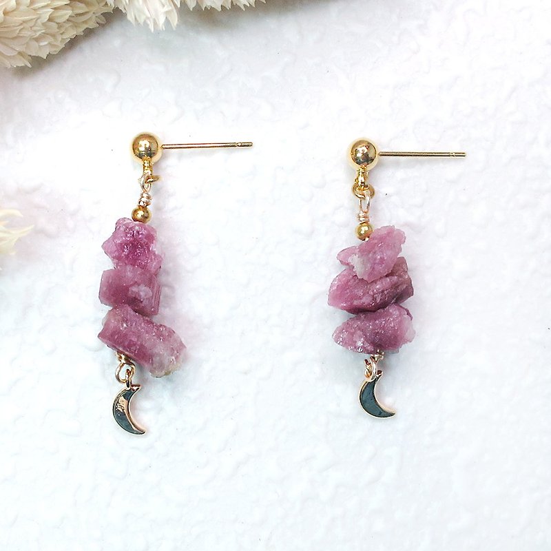 VIIART. Month Month Year Year-Pink Tourmaline. Natural stone Bronze plated ear earring - can be changed cramping