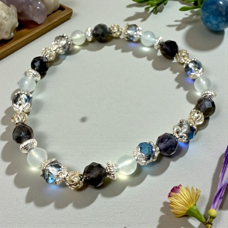 Deep Indigo Bracelet – Iolite Aquamarine - Bracelets - Crystal Black