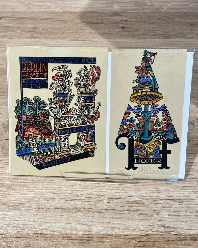 奧地利藝術家 Max Kislinger - Ex-libris - 藏書票二件組 - 版畫 - 海報/掛畫/掛布 - 紙 白色