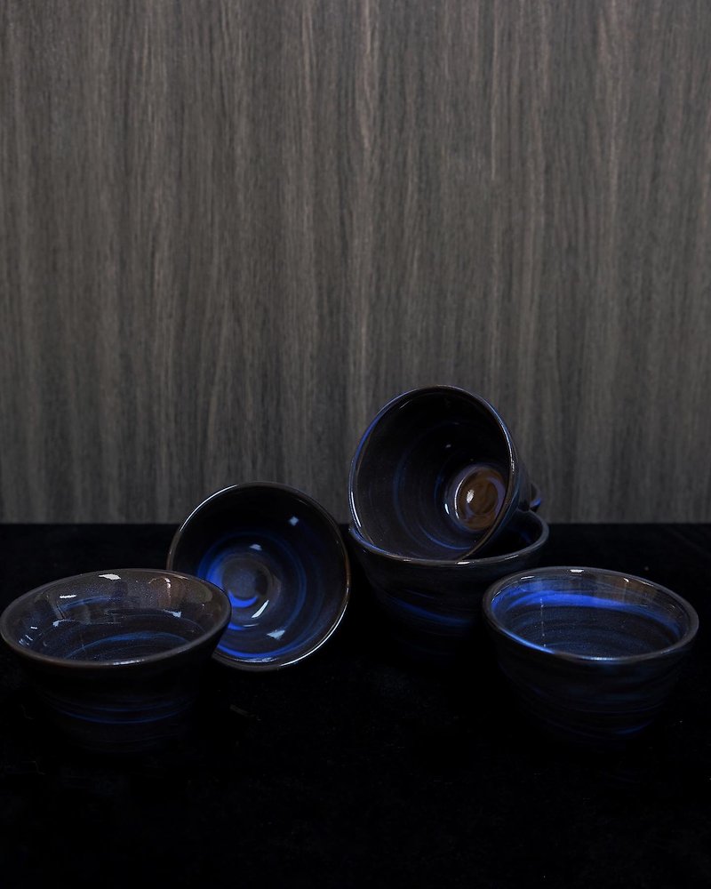 Porcelain clay black and blue marble pattern sake cup - Bar Glasses & Drinkware - Porcelain Blue