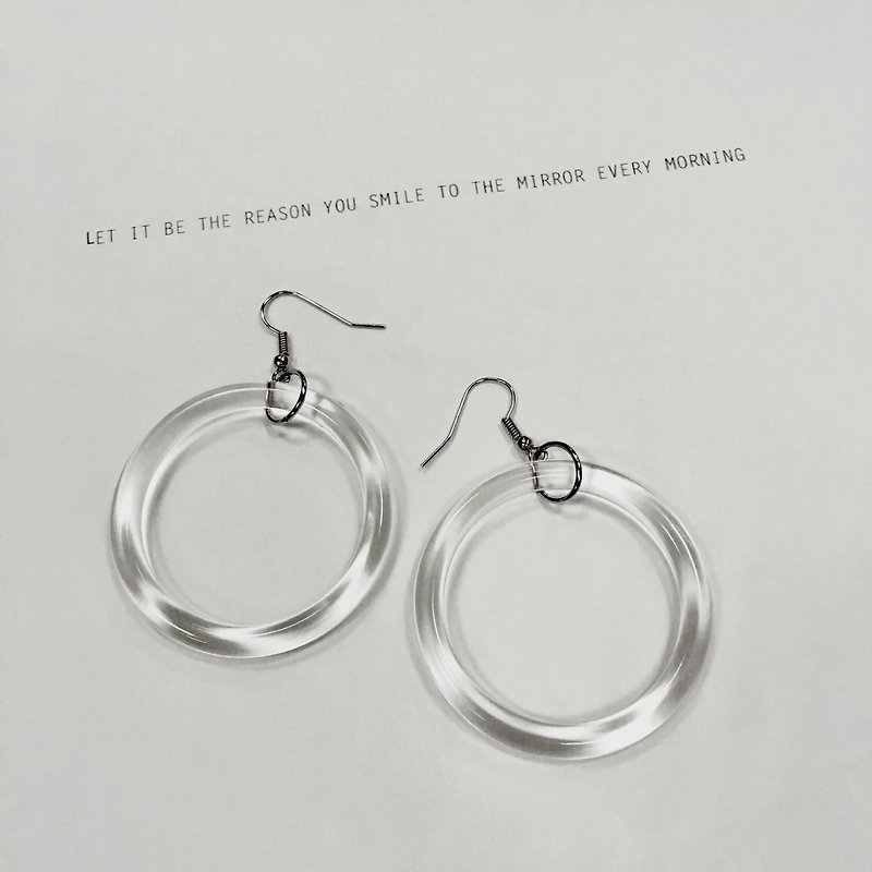 Crystal large circle earrings / ear clip - Earrings & Clip-ons - Plastic Transparent