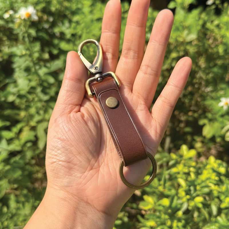 【鑰匙/鎖匙掛飾】深啡色植鞣牛皮/簡約風格/免費客製化壓字 - 鑰匙圈/鑰匙包 - 真皮 咖啡色