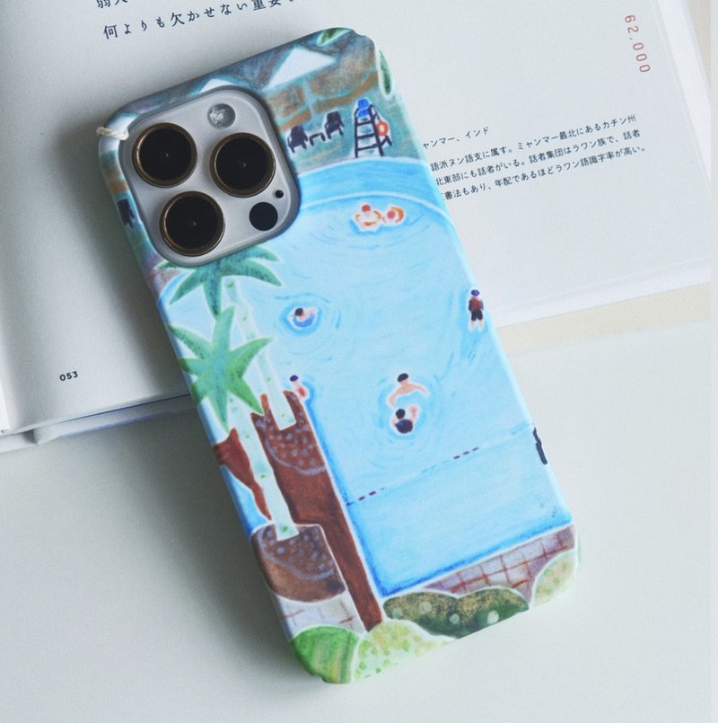 游泳池 手繪插畫 iPhone 手機殼 磨砂菲林殼硬殼 - 手機殼/手機套 - 紙 藍色