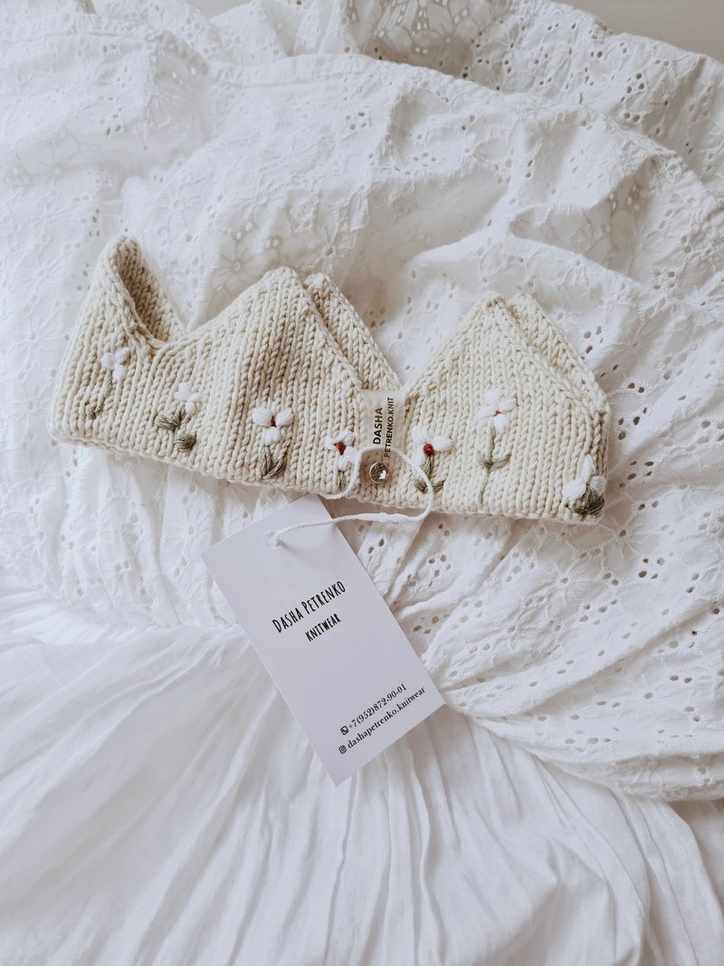 embroidery crown, knitted crown, baby crown, first crown, birthday crown - Hair Accessories - Cotton & Hemp White