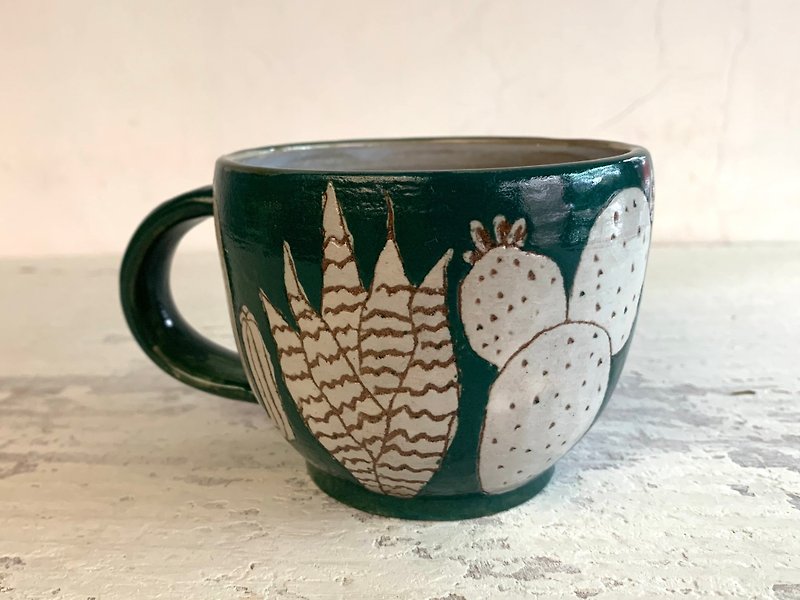 Succulent Collection Ceramic Coffee Mug_Pottery Mug - Mugs - Pottery Green
