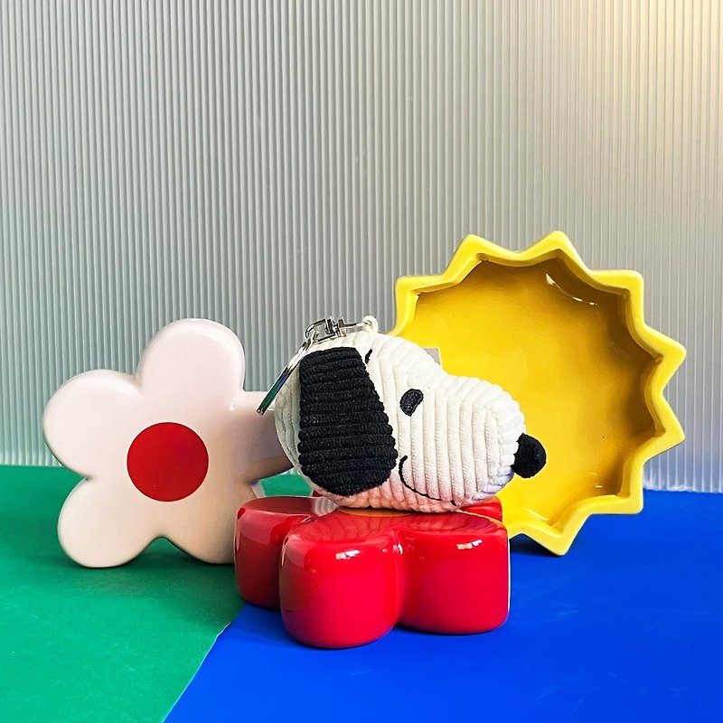 BON TON TOYS Snoopy史努比燈芯絨鑰匙圈-奶油 4.5cm - 鑰匙圈/鑰匙包 - 聚酯纖維 多色