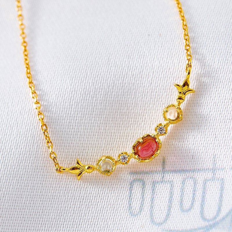 925 Silver Natural Rose Tourmaline Necklace- (Consecration included) Love Luck