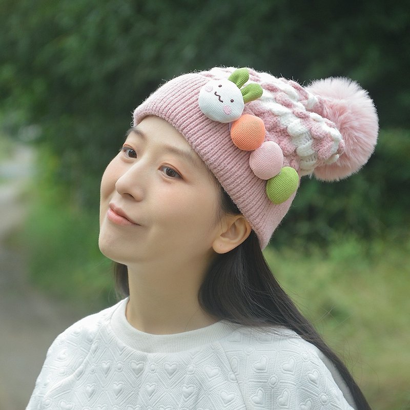 Cute caterpillar knitted hat winter warm woolen hat - หมวก - วัสดุอื่นๆ สึชมพู
