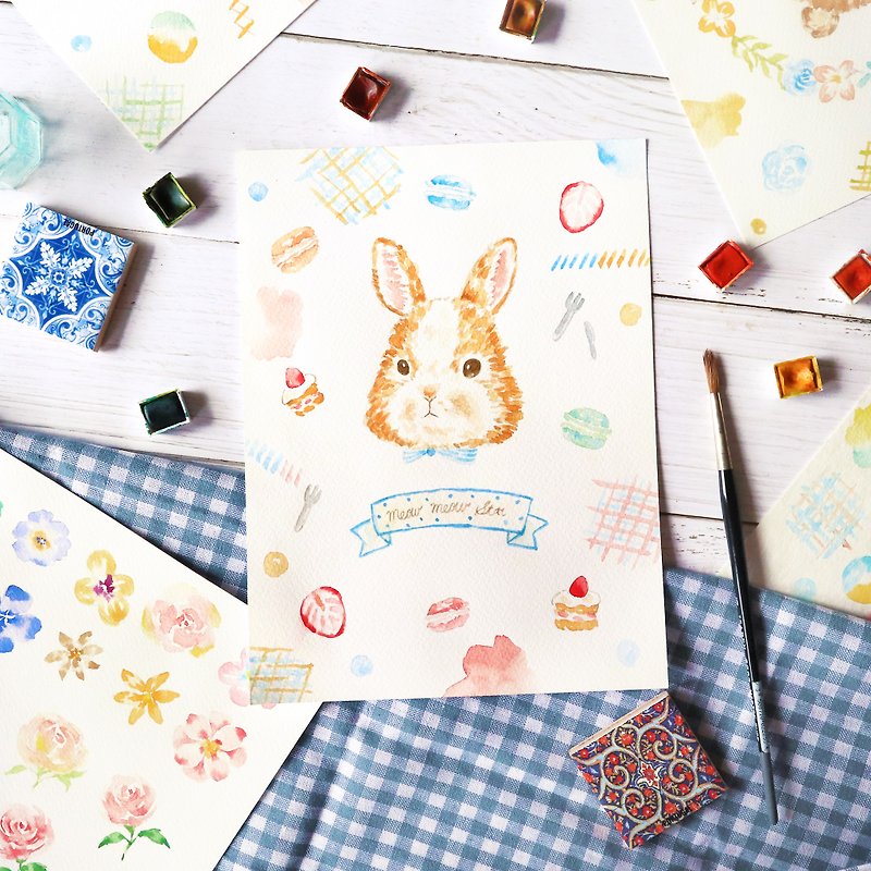 Pinkoi product school, September healing system, Iridium rabbit rabbit tea watercolor illustration experience - Illustration, Painting & Calligraphy - Paper 