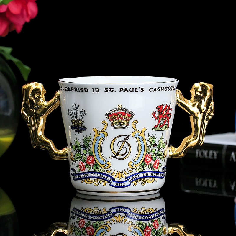 英國製Paragon 1981奢華24k金細緻骨瓷查爾斯與黛安娜結婚馬克杯 - 咖啡杯/馬克杯 - 瓷 