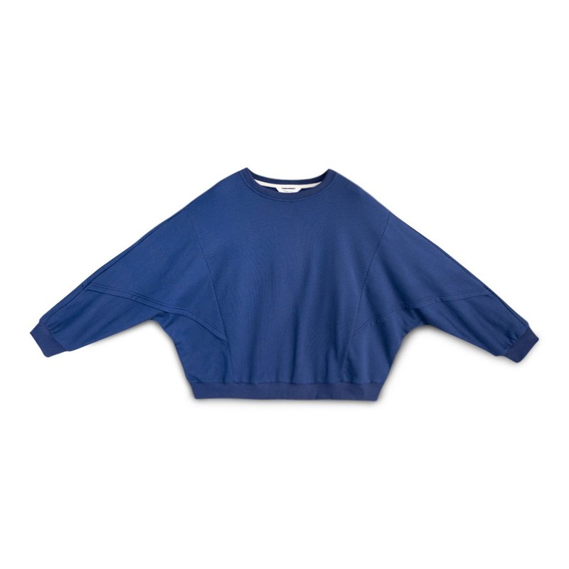 【Simply Yours】Stitched bat sleeve university T blue F - Women's Tops - Cotton & Hemp Blue