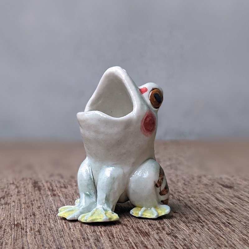 Pottery Puppet with Open Mouth Frog - Items for Display - Porcelain Green