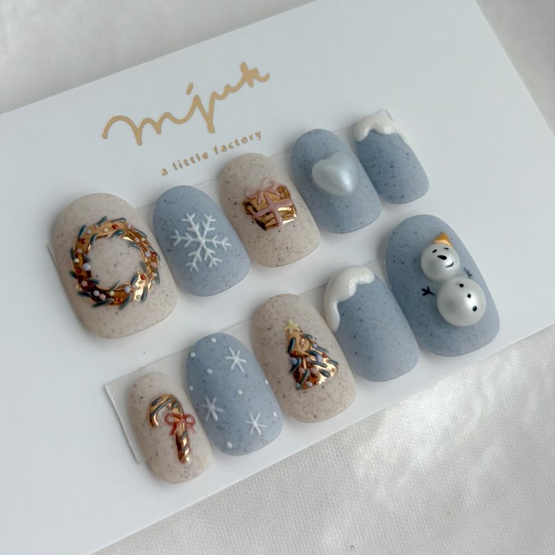 クリスマス/パールの雪だるま/マット仕上げ - 指甲油/指甲貼 - 其他材質 藍色