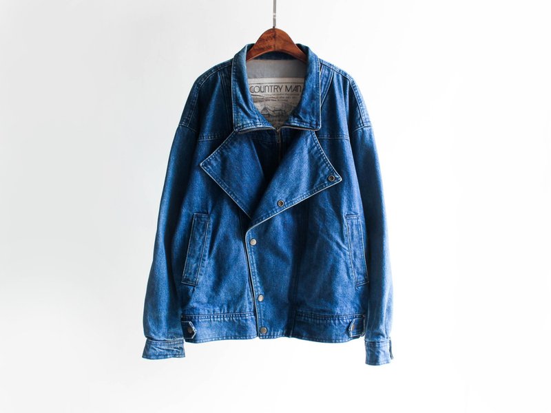 River Hill - Dreams Antiques thick dark blue British pound detective tannins denim jacket vintage denim vintage oversize - เสื้อแจ็คเก็ต - ผ้าฝ้าย/ผ้าลินิน สีน้ำเงิน