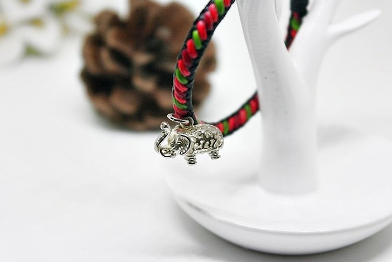 Hand-knitted silk Wax thread X silver jewelry _ elephant // You can choose your own color // -Limited*1-