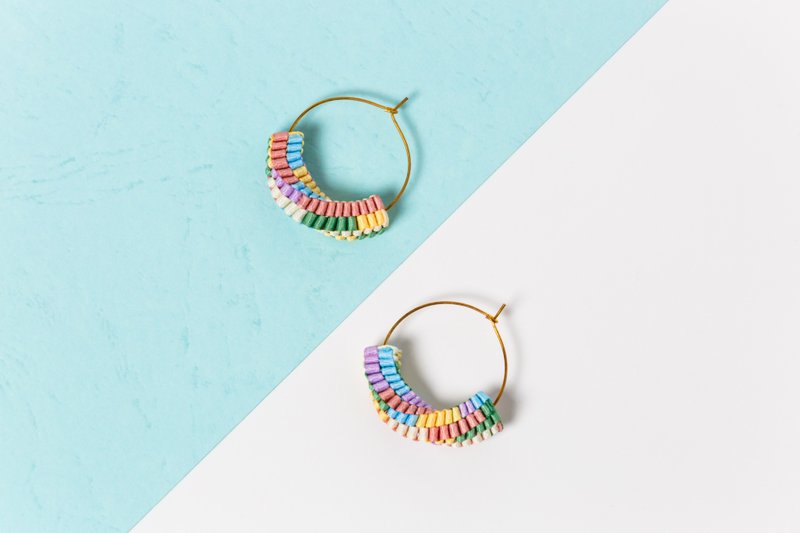Hand-woven / spell color / Spin / alloy / ear ring - Earrings & Clip-ons - Other Materials Multicolor