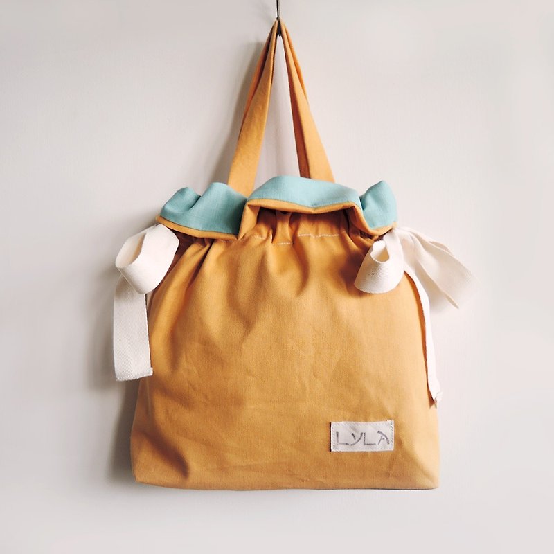 3 way bag with big bow - Orange x Sky blue - Messenger Bags & Sling Bags - Cotton & Hemp Orange