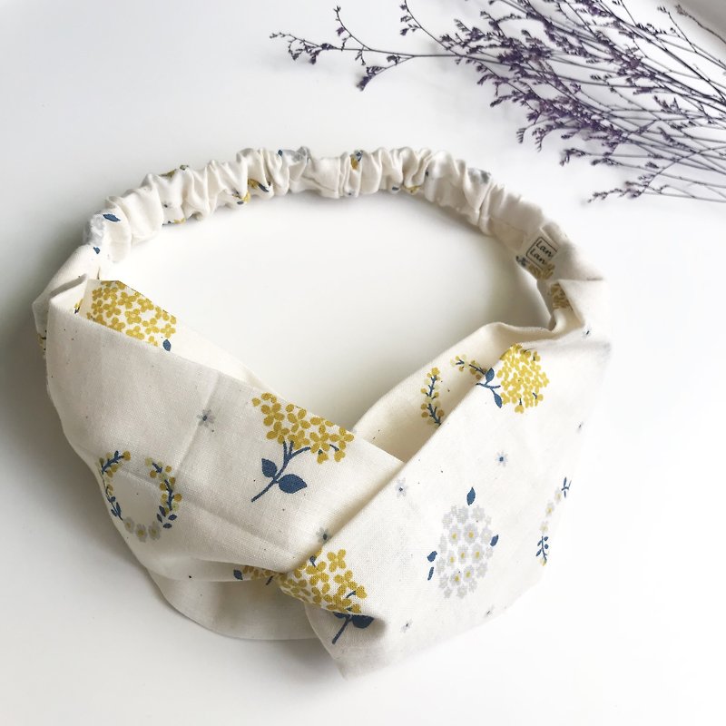 Wen Qing Small Wreath Cross Hair Band - Beige - Headbands - Cotton & Hemp Yellow