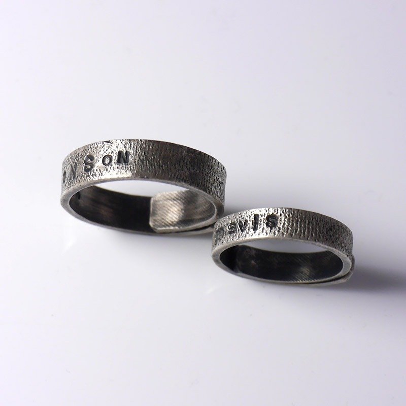 Brick- Couple Rings - Lovers' Rings - Custom Hand Stamped - Oxidized Silver - แหวนคู่ - เงินแท้ สีดำ