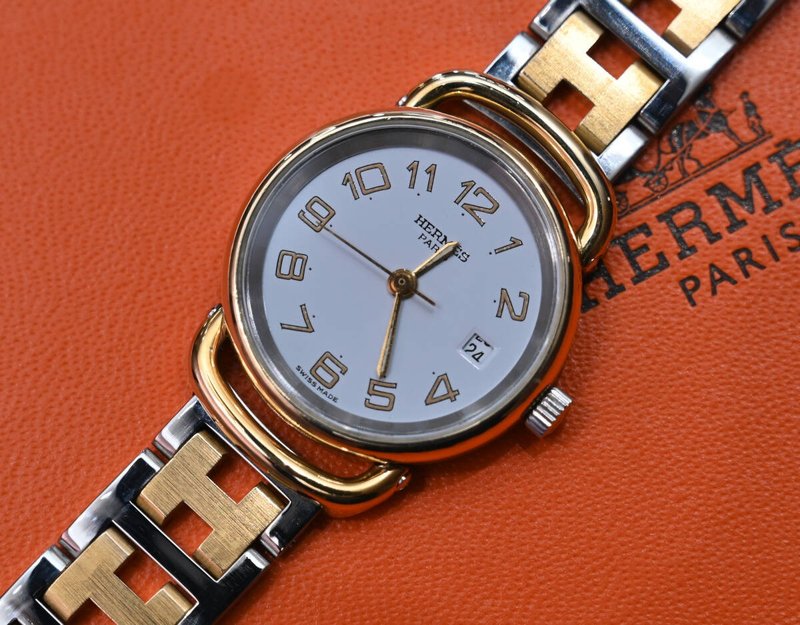 絕版古董錶 Hermes Pullman 中古二手男女裝金屬錶帶手錶 腕錶 - 女錶 - 其他金屬 金色
