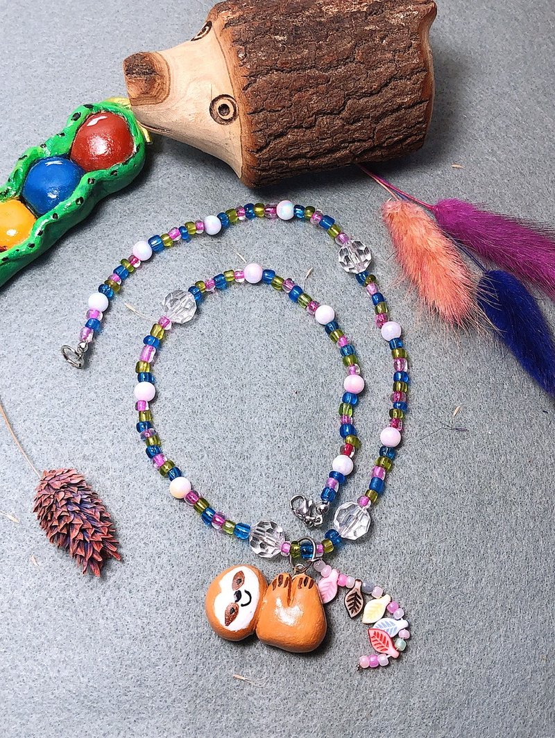 懶懶樹櫴 手作黏土項鍊 陶土 手繪捏製 鋼絲線不銹鋼釦 串珠 - 項鍊 - 黏土 咖啡色