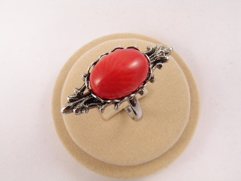 Red Coral Adjustable Ring Victorian Epoch Silver Filigree Free Size Jewelry Ring - General Rings - Other Materials Red