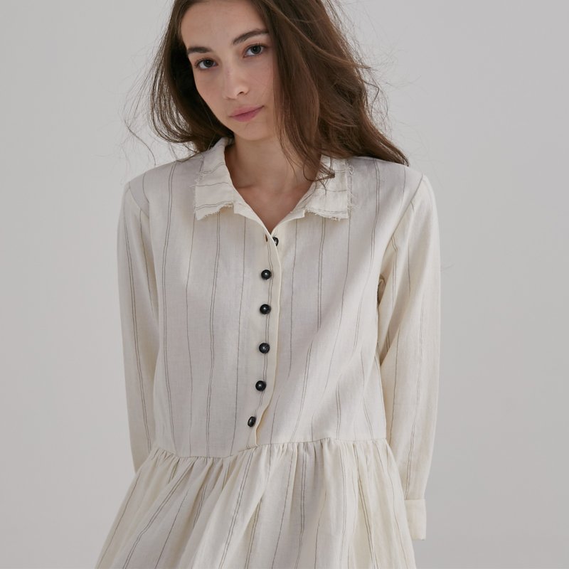 British style buttoned dress - One Piece Dresses - Cotton & Hemp White