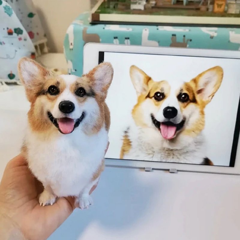 客製化逼真柯基犬羊毛氈寵物娃娃定製複刻狗狗猫咪毛小孩公仔 - 貓/狗玩具 - 羊毛 多色