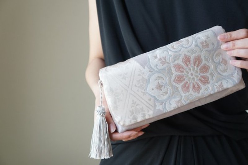 Nishijin textile 2 way obi handbag, handbag silk obi remake wisteria also for wedding and a party, everyday use.