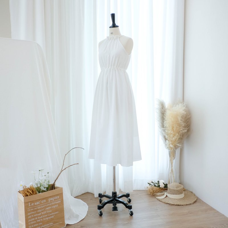 Off white vintage sleeveless midi summer sundress white bridesmaid vintage dress - One Piece Dresses - Polyester White