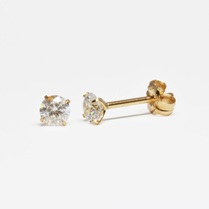 【Second Earrings】 18K 黃金立方氧化鋯耳環 - 耳環/耳夾/耳骨夾 - 貴金屬 
