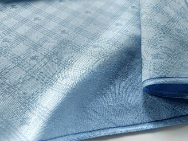 Burberry Vintage Handkerchief — Classic Check Equestrian Knight 19 x 19 inches - 手帕 - 棉．麻 藍色