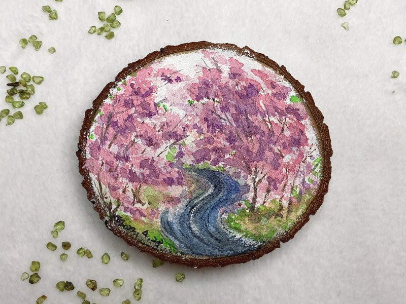 【Wood Painting】Peach Blossom Spring-Ornament/Art - ของวางตกแต่ง - ไม้ สีกากี