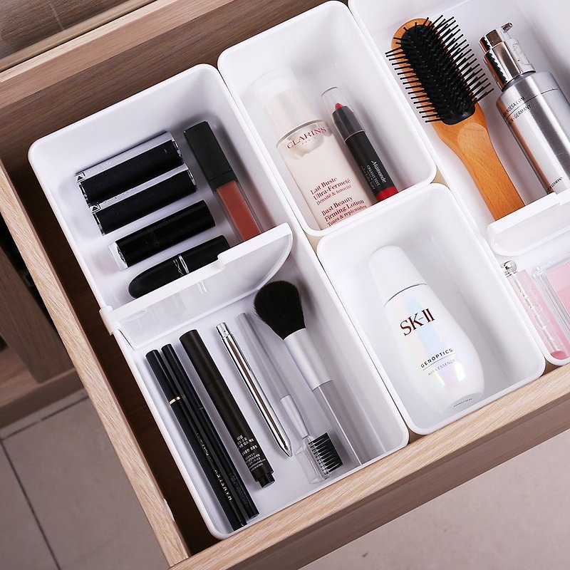 Japanese INOMATA adjustable compartment storage box for drawers 5-piece set (1 large, 1 medium, 3 small) teacher gift - Storage - Plastic White