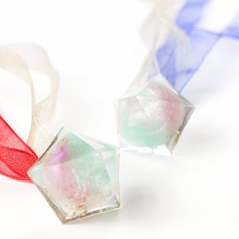 Pentagon dome ribbon earrings (icefall) - Earrings & Clip-ons - Other Materials Multicolor