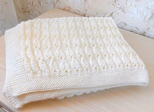 VitalinaKnit Knit white baby blanket pattern pdf, baby blanket knitting pattern