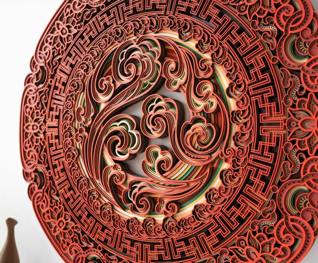 吉祥如意｜クリエイティブな木製新中国風ウォールデコレーション、円形