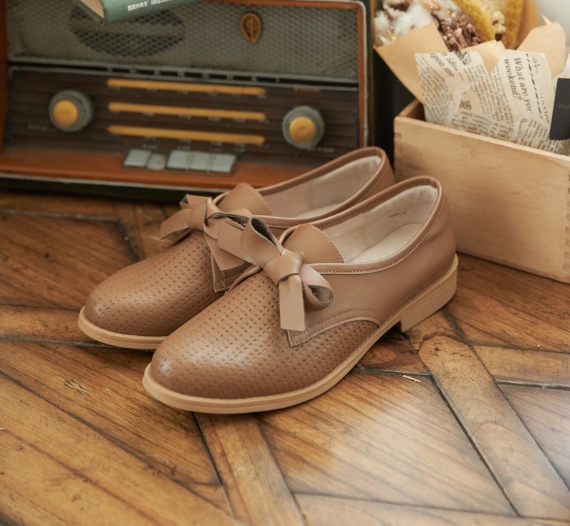 [British dress style] Oxford woven women's shoes. Mocha Brown - รองเท้าอ็อกฟอร์ดผู้หญิง - หนังแท้ สีนำ้ตาล