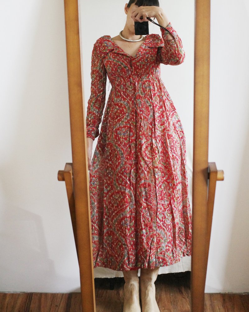 Vintage gorgeous paisley totem sword collar dress - One Piece Dresses - Cotton & Hemp 