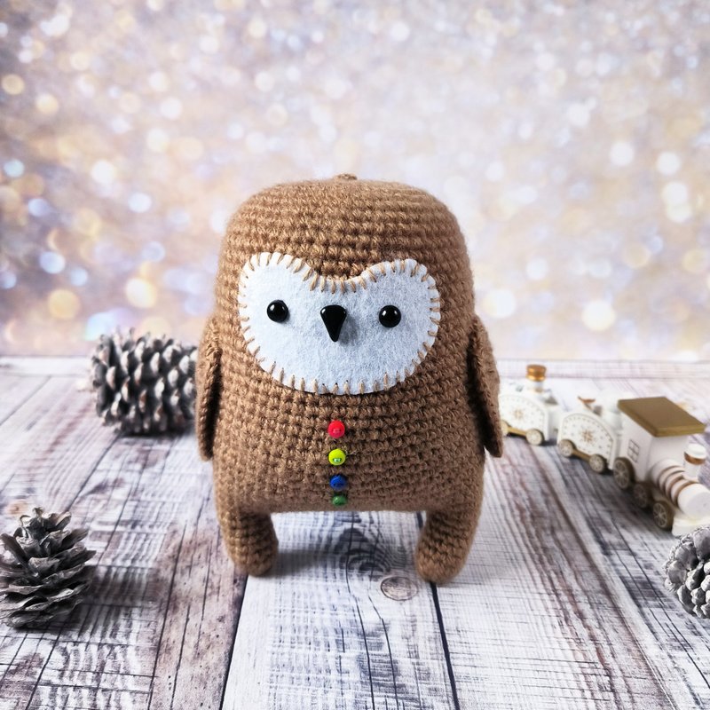 Handmade Crochet Owl Plush – Cute Amigurumi Owl, Brown Knit Owl Figurine - 公仔/玩偶 - 壓克力 咖啡色