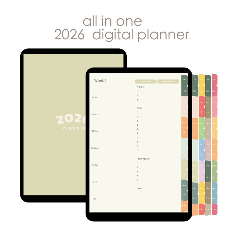 2026 甘橘綠茶色系  | 電子手帳  | Goodnotes | 送貼紙 | 跳轉式 - 電子手帳及素材 - 其他材質 