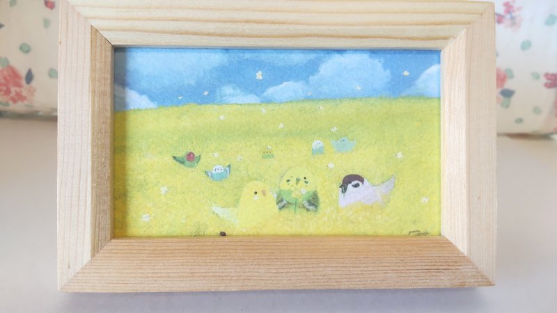 Message card set of 20 of one type [Parakeets in a rapeseed field] Mini message card set of 20 of one type - Cards & Postcards - Paper Yellow