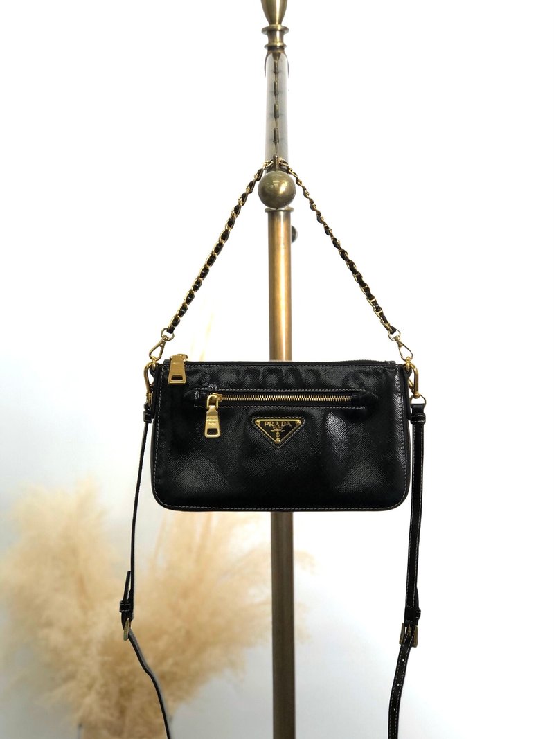【 日本直送　名牌中古包 】PRADA プラダ ショルダーバッグ ブラック トライアングルロゴ レザー 2way サフィアーノ ミニバッグ 4ndzyf - 側背包/斜背包 - 真皮 黑色