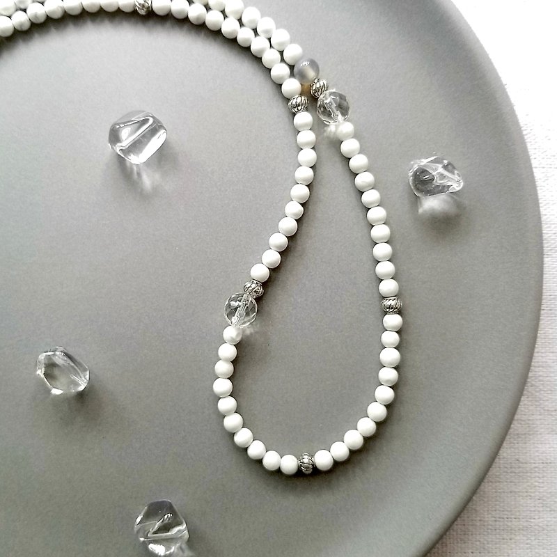 Howlite, Clear Quartz, Grey Agate Necklace || Unisex Necklace