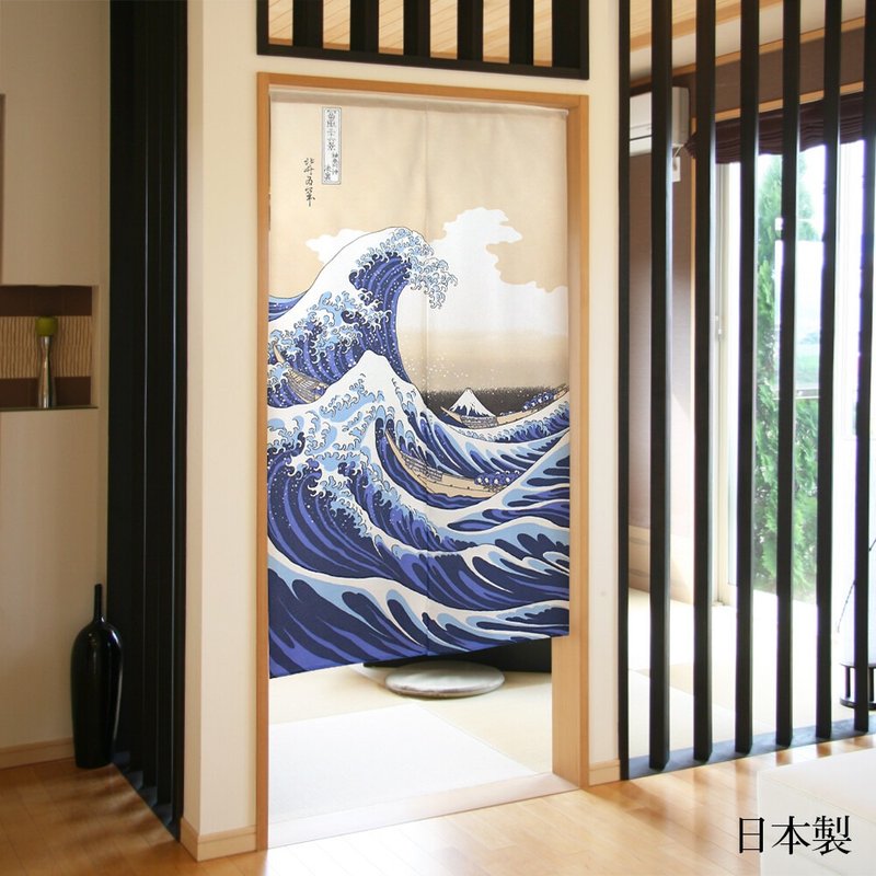 【預訂】日本製 葛飾北斎神奈川沖浪裏門簾 - 門簾/門牌 - 聚酯纖維 藍色