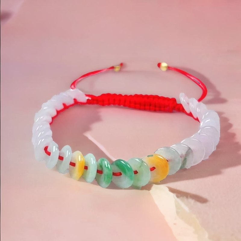 【願‧平安】冰種多彩平安扣編織手鍊 | 天然緬甸翡翠A貨 | 送禮 - 手鍊/手環 - 玉石 多色