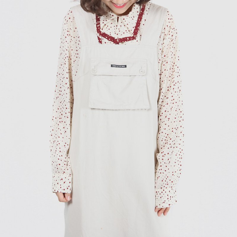 [Egg plant ancient] fragrant round glutinous rice pocket embellished with a vintage dress - One Piece Dresses - Cotton & Hemp White