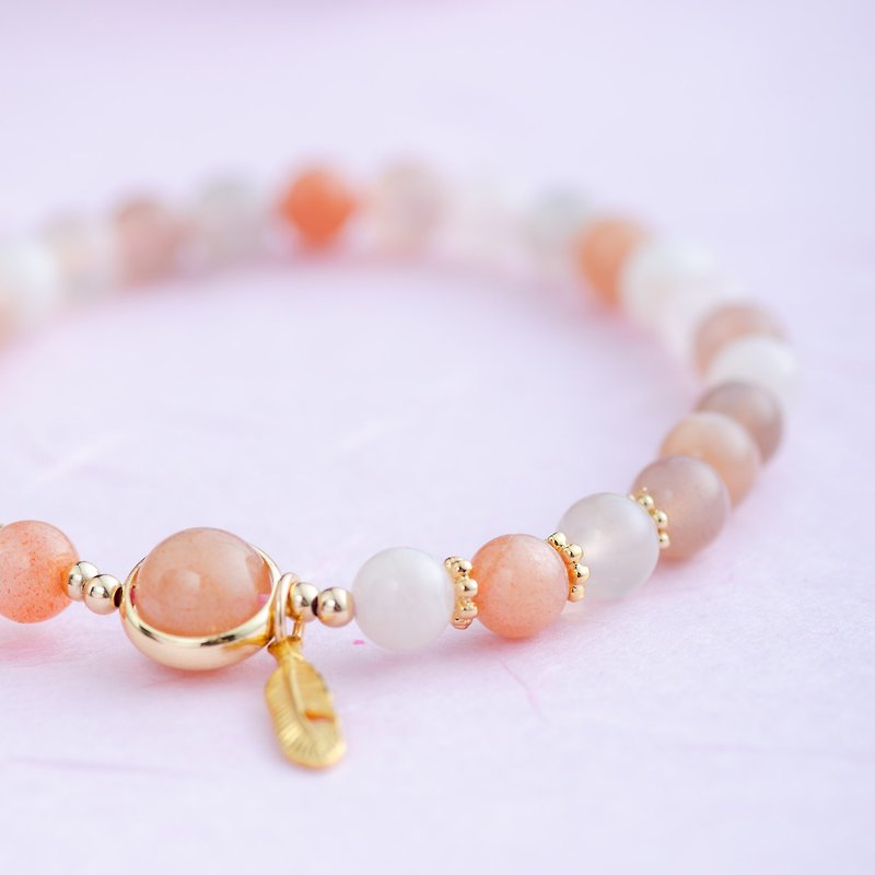Peach Moonstone Zircon Natural Gemstone Crystal Bracelet