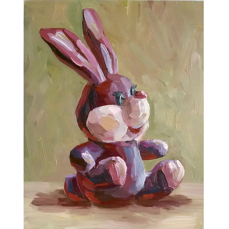 Rabbit Painting Animal Original Artwork Toy Still Life 25x20cm